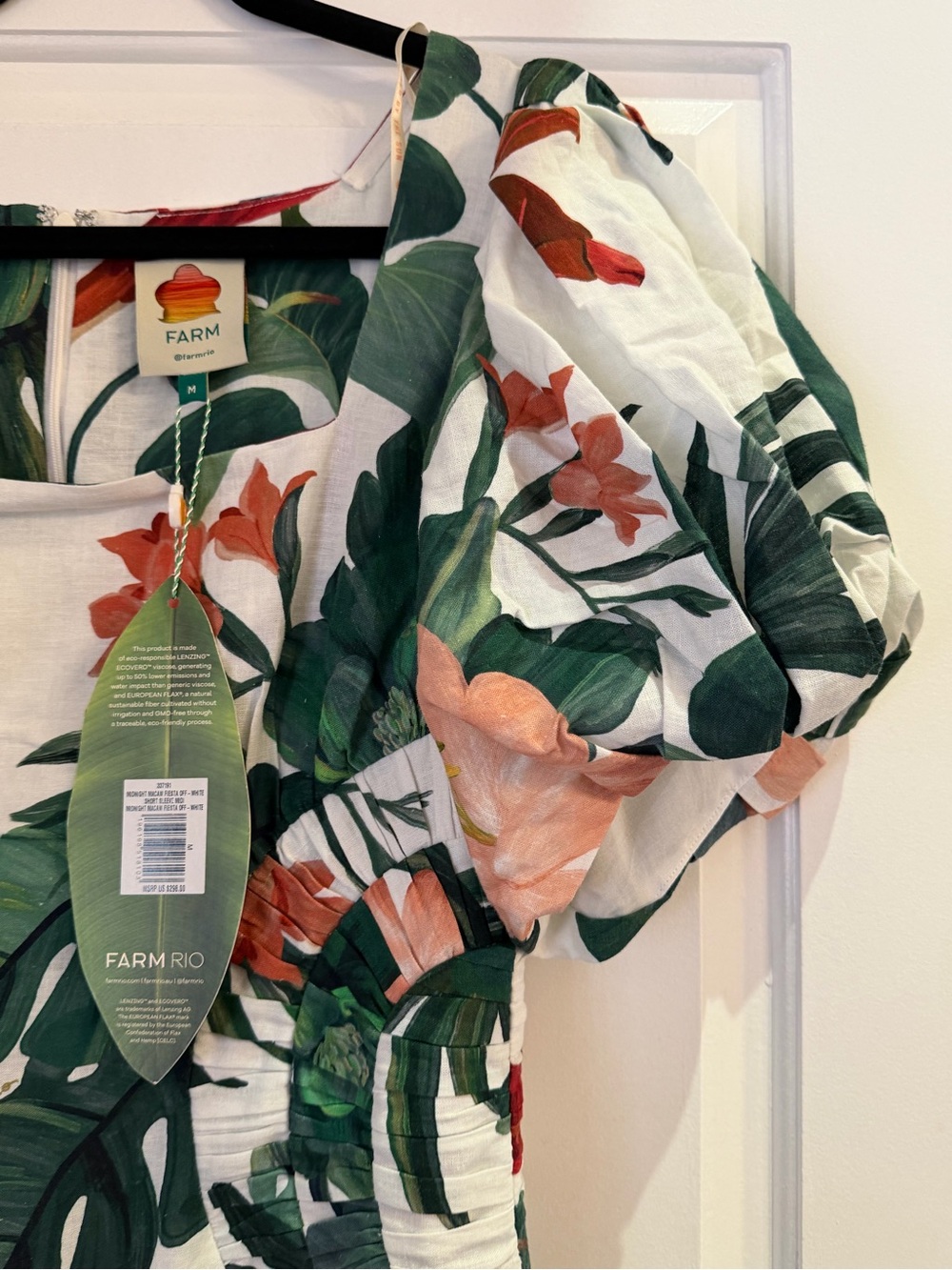 FARM Rio Cream Midi Dress with Green, Red and Coral Tropical Print - Picture 3 of 5